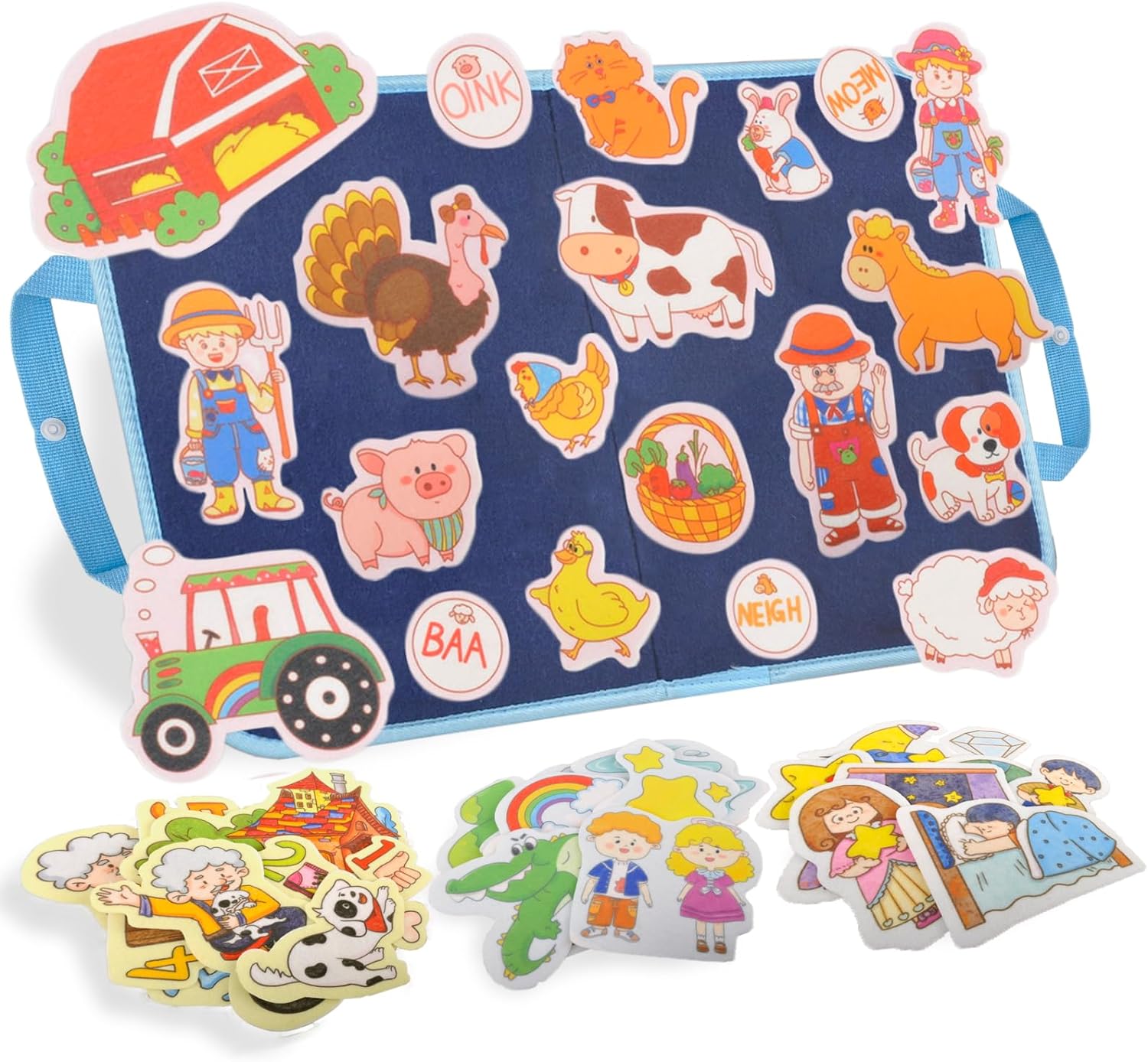 CHEFAN Felt/Flannel Board Story Set of 4, PRECUT Felt Pieces for Preschool Toddlers Circle Time,Old McDonald Had a Farm, This Old Man, Twinkle Twinkle Little Star, Row Row Row Your Boat