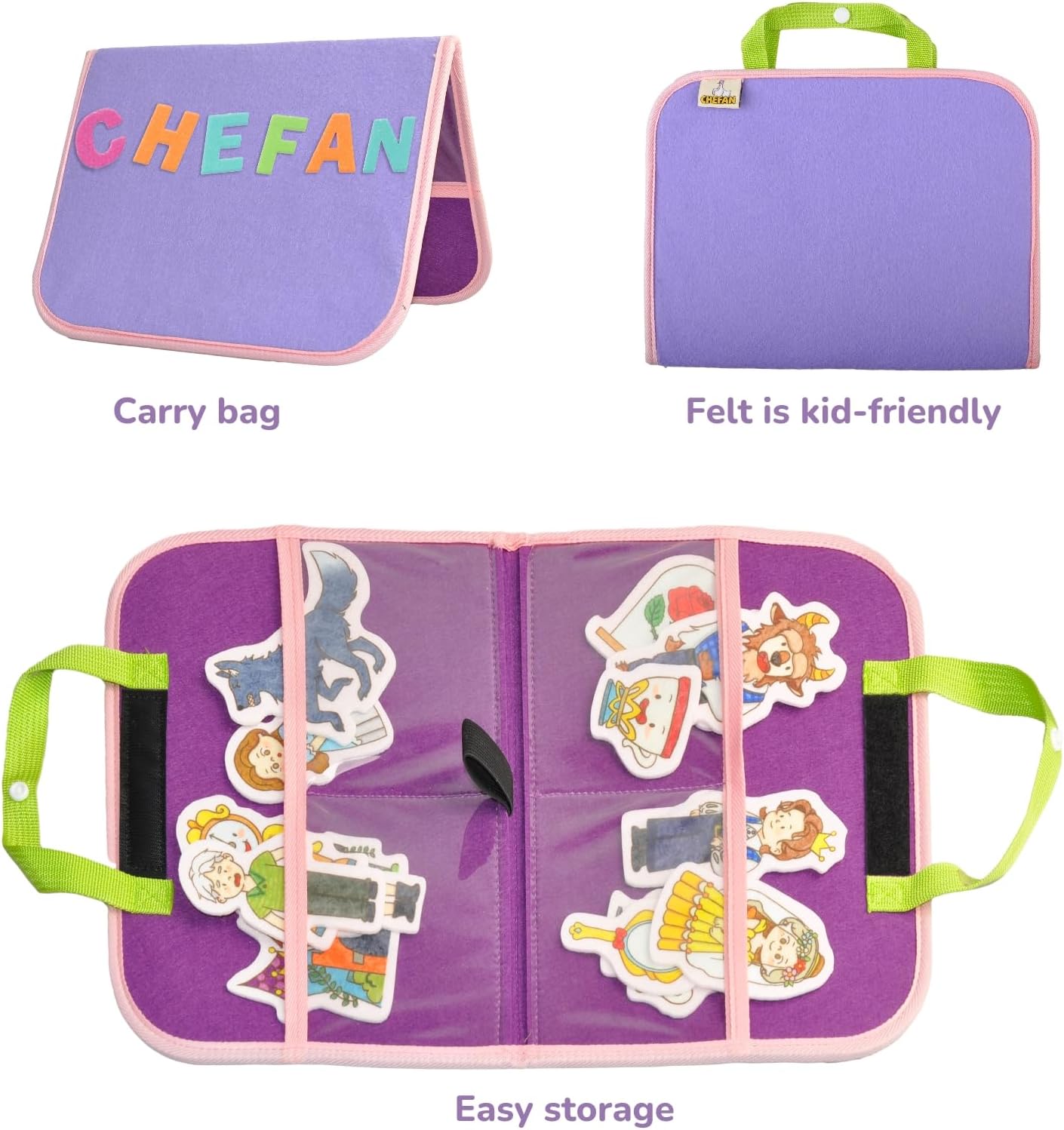 CHEFAN 2 Pack Felt Bag for Felt Figures, 2 Pack Portable Felt Board for Kids, Travel Felt Storyboard, Preschool Felt Stories Activities Play Kits, Board Only, Blue&Purple