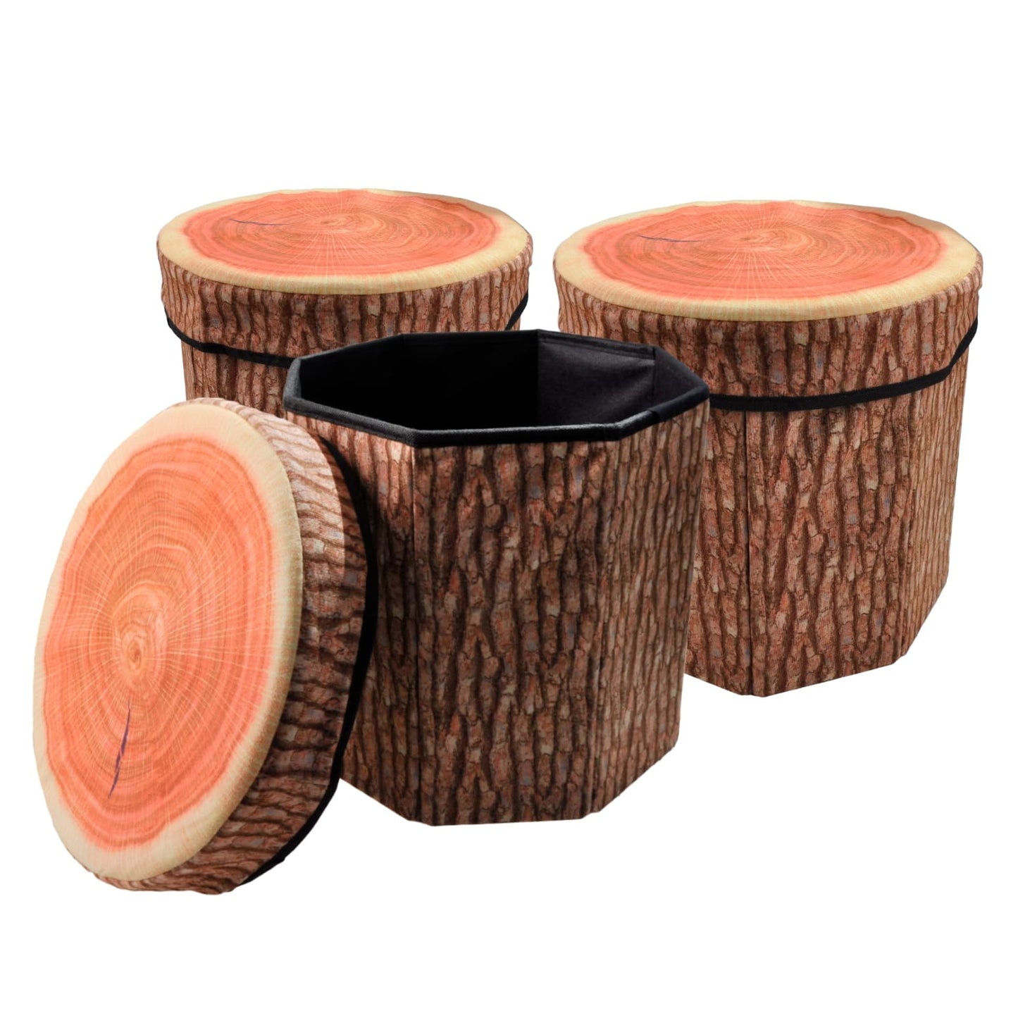 CHEFAN Fruit Storage Stool Ottoman,Tree Stump Stool, Cute Folding Storage Toy Box, Collapsible Storage Seat Chest, Wood Stump Organizer Stool for Toy