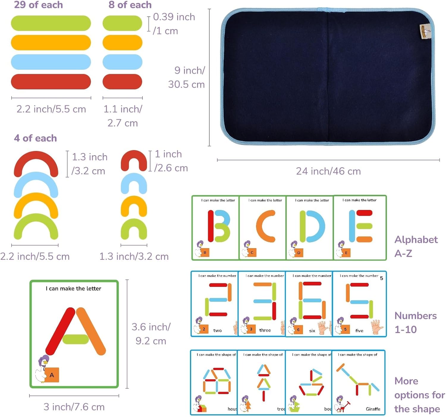 CHEFAN Felt Letter Puzzle Alphabet Number Construction Set, Alphabet Number Building Game for Toddlers, ABC Learning Toy, Shape Maker Color Recognition Game with 53 Felt Activity Cards for Preschool