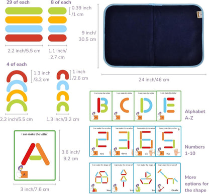 CHEFAN Felt Letter Puzzle Alphabet Number Construction Set, Alphabet Number Building Game for Toddlers, ABC Learning Toy, Shape Maker Color Recognition Game with 53 Felt Activity Cards for Preschool