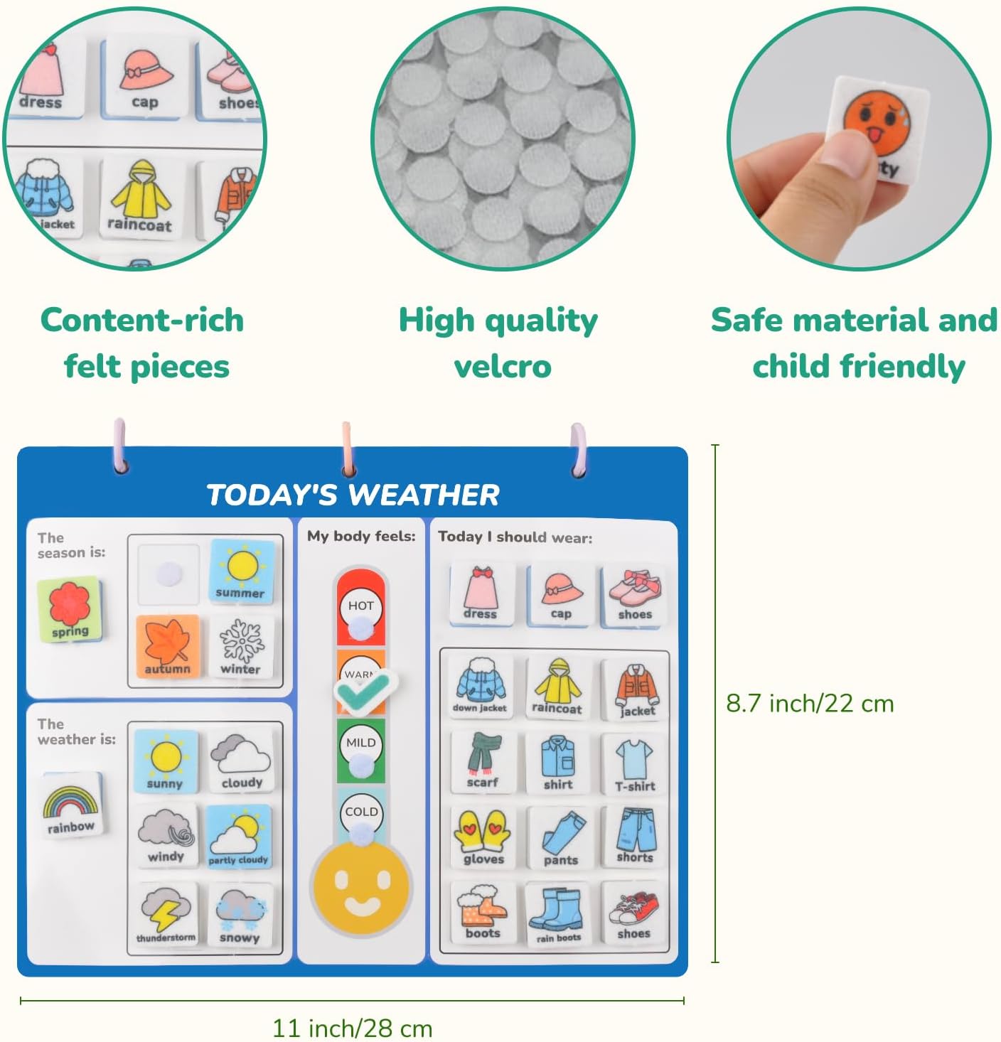 CHEFAN Kids Calendar for Learning,My First Daily Calendar for Kids,All About Today Board,Days of The Week Calendar for Kids,Preschool Classroom Calendar Circle Time Calendar-Today, Monthly and Weather