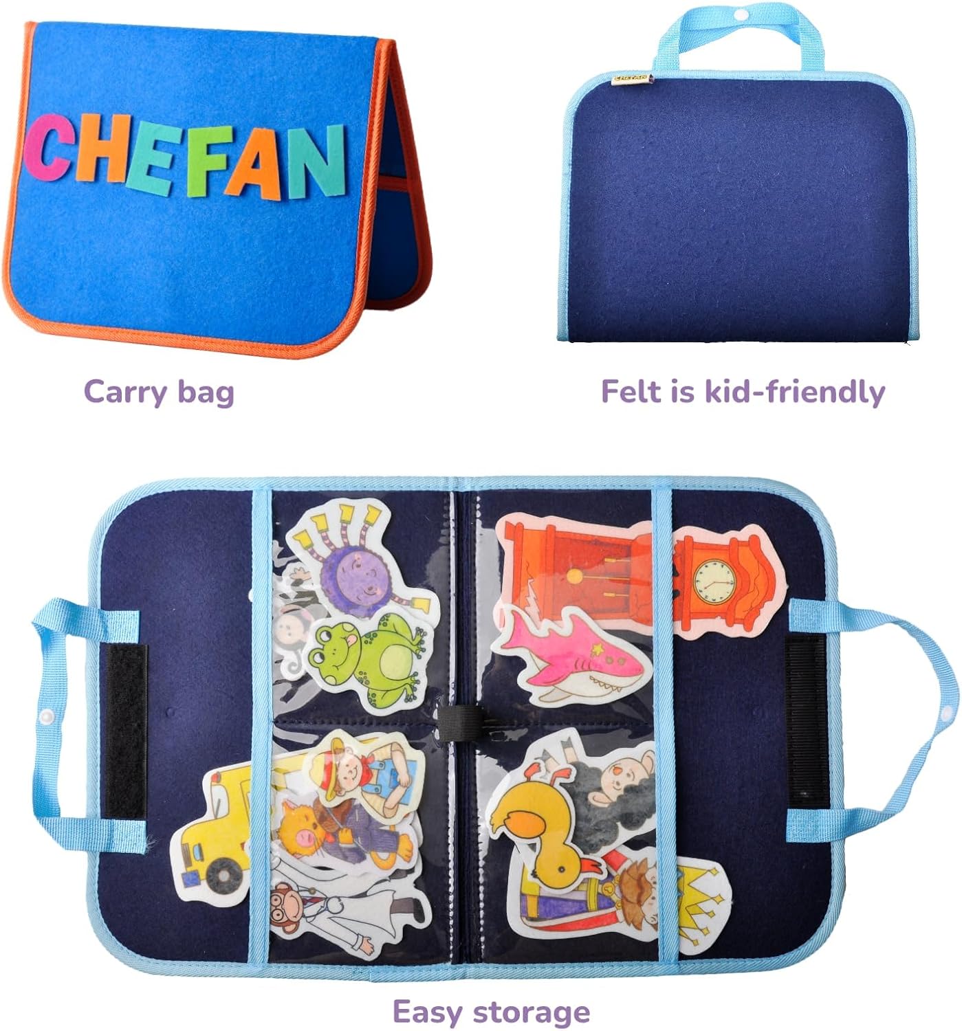 CHEFAN 2 Pack Felt Board for Kids, Portable Travel Storyboard, Preschool Activity Play Kits, Board Only, Blue & Green