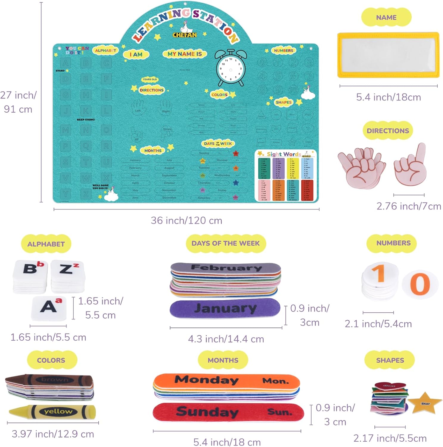 CHEFAN Alphabets Letters and Numbers Felt Board Pieces, 36 * 27 inches, Toddlers ABC Learning Toys, Uppercase Lowercase, Classroom Educational Learning Play Kit Wall Hanging Gift for 3 Years +