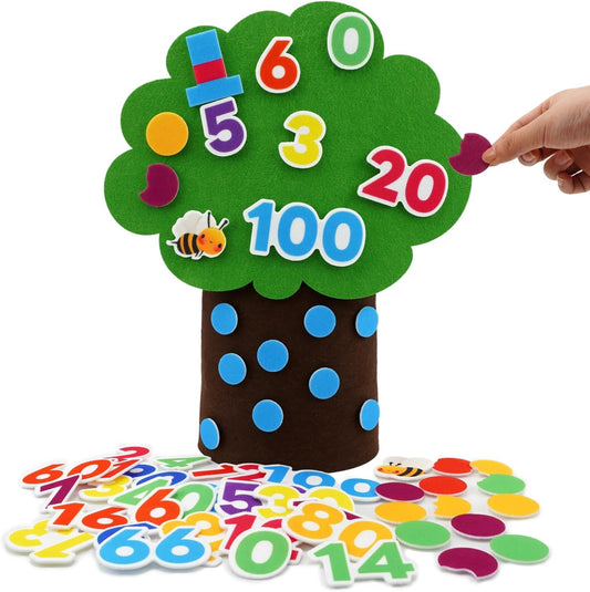 CHEFAN Felt Number Tree Counting Toy, Coconut Tree Math Game with Numbers 0-100, Montessori Educational Sensory Toy for Preschool Kids, Homeschool & Classroom Learning
