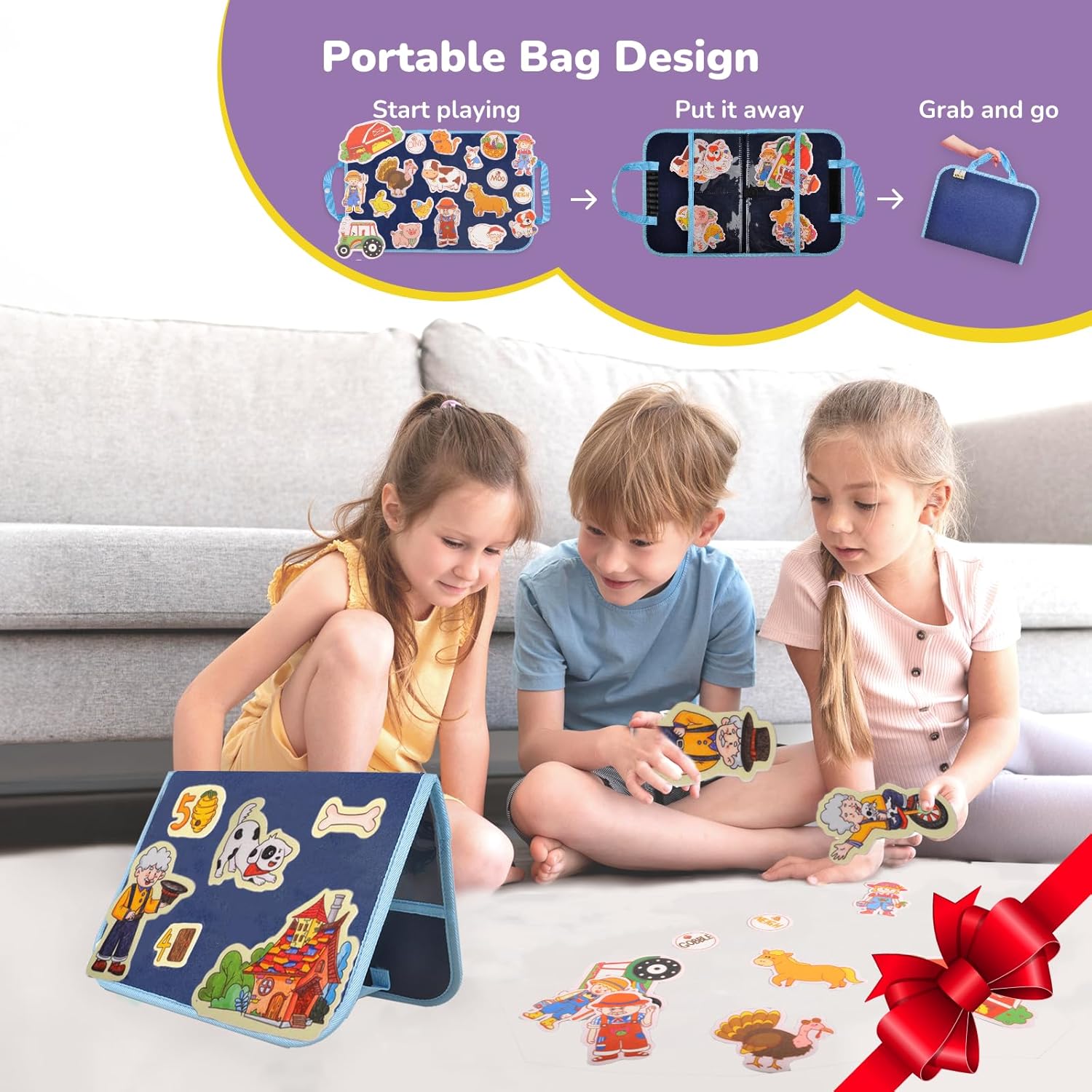 CHEFAN Felt/Flannel Board Story Set of 4, PRECUT Felt Pieces for Preschool Toddlers Circle Time,Old McDonald Had a Farm, This Old Man, Twinkle Twinkle Little Star, Row Row Row Your Boat