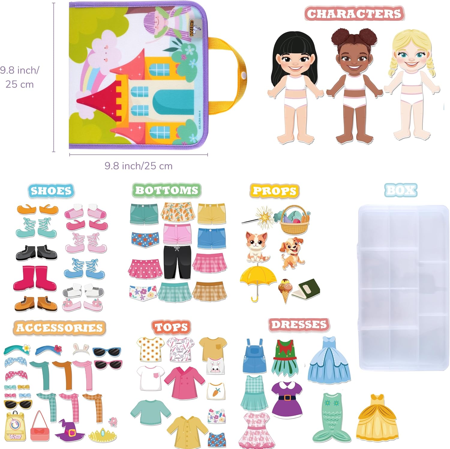 CHEFAN Dress-Up Dolls Set, Pretend Play Game with Felt Board, Outfit and Accessory Pieces, Perfect for Little Girls 3+