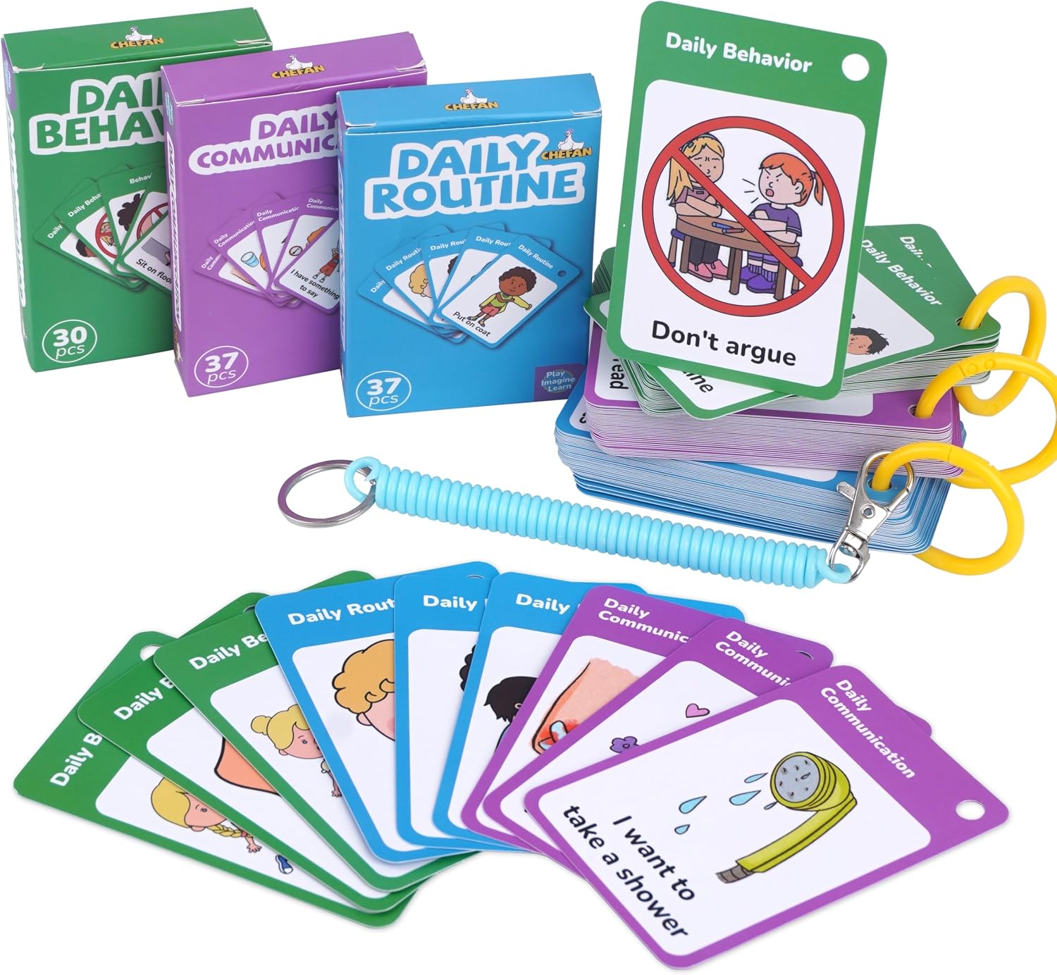 CHEFAN 110 PCS Autism Communication Cards for Speech Delay, Special Needs Visual Aid Language Learning Cue Cards Special Ed Feelings Emotions Flash Cards for Autism Communication