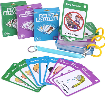 CHEFAN 110 PCS Autism Communication Cards for Speech Delay, Special Needs Visual Aid Language Learning Cue Cards Special Ed Feelings Emotions Flash Cards for Autism Communication