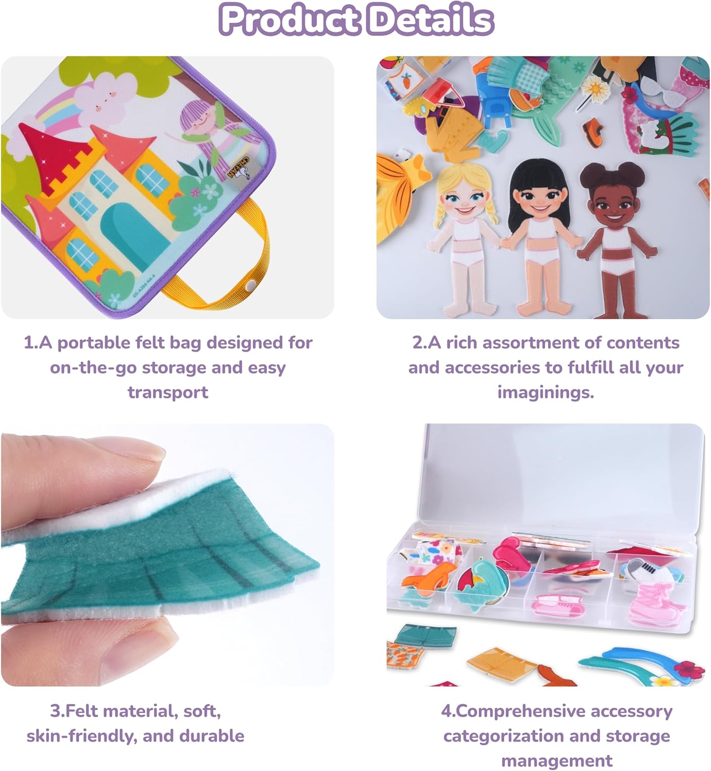 CHEFAN Dress-Up Dolls Set, Pretend Play Game with Felt Board, Outfit and Accessory Pieces, Perfect for Little Girls 3+