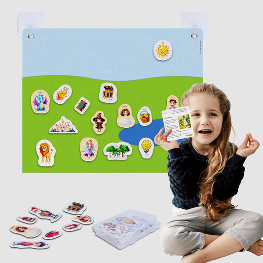CHEFAN Felt Story Board Set, Flannel Story Pieces, Felt Figures for Storytelling, Interactive Felt Board with 6 Scenario Cards, Educational Learning Play Kit for Preschool Toddlers 23.6 X 18.9 Inch