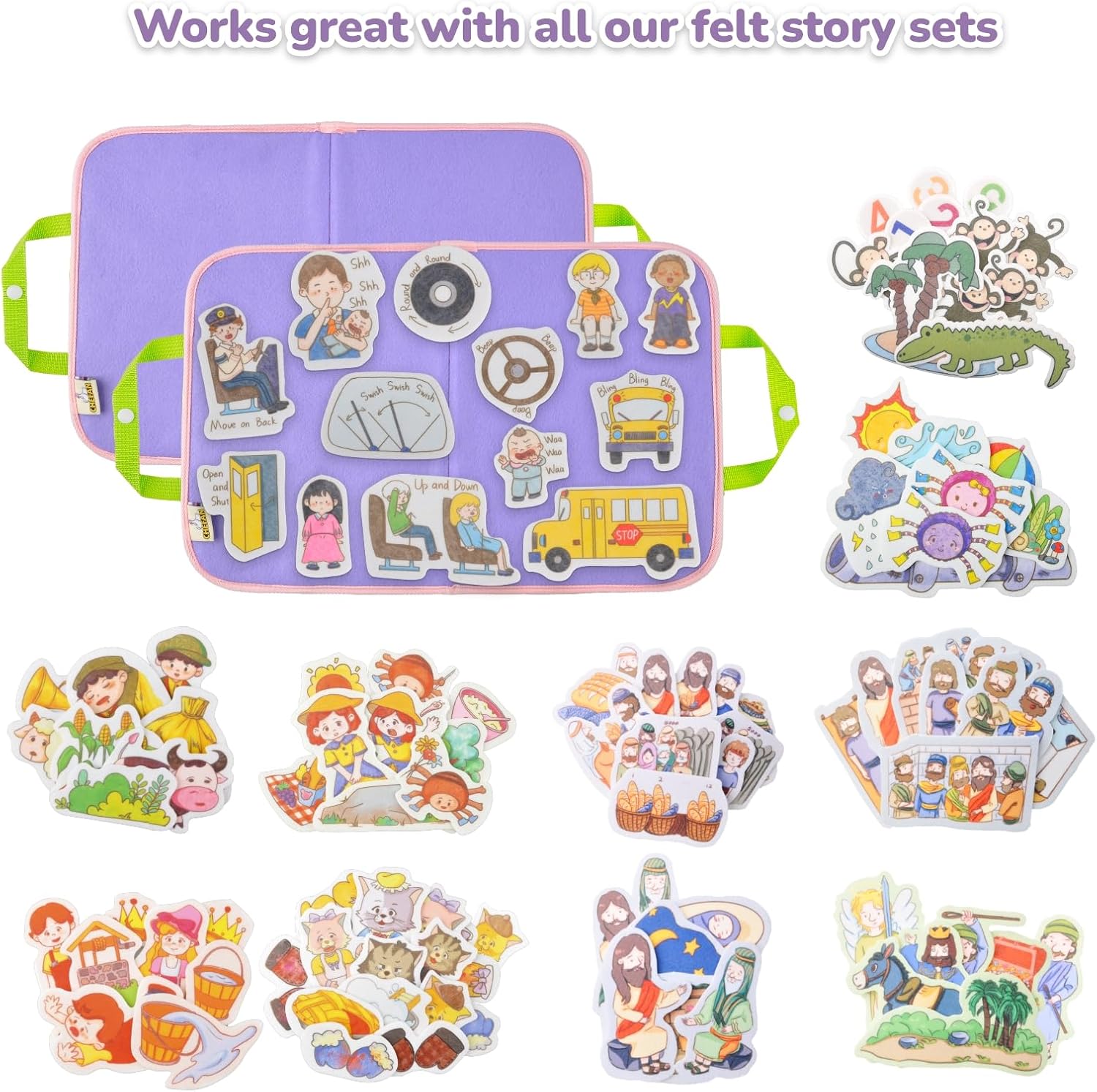 CHEFAN 2 Pack Felt Bag for Felt Figures, 2 Pack Portable Felt Board for Kids, Travel Felt Storyboard, Preschool Felt Stories Activities Play Kits, Board Only, Blue&Purple