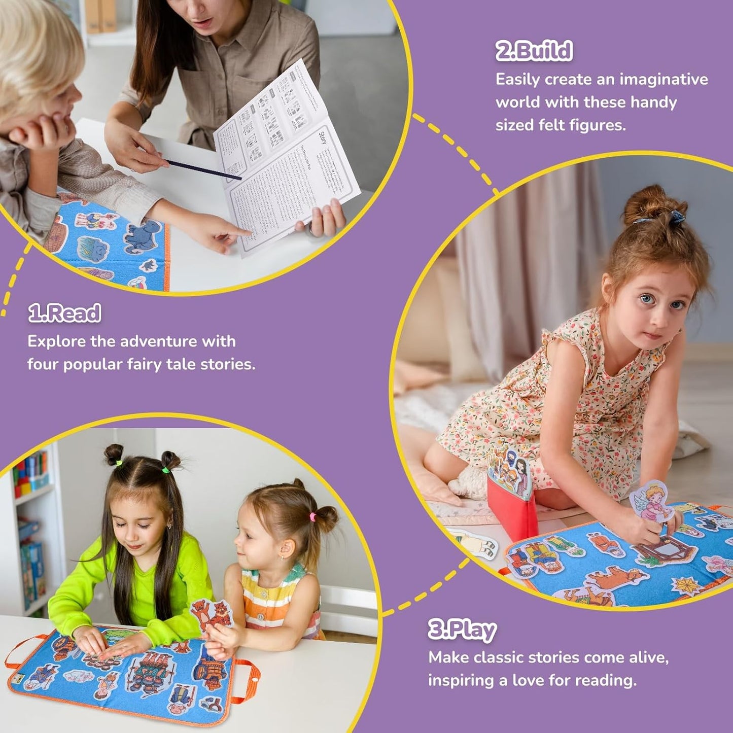 CHEFAN 4 Pack Felt Board Bible Stories Set, Flannel Board Stories Include Noah's Ark, Jonah and The Whale, David and Goliath, The Nativity of Jesus, 50 pcs Precut Flannel Graph Bible Toys for Kids