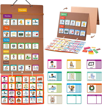 CHEFAN Visual Schedule for Kids Chore Chart, 3 in 1 Daily Schedule Board for Toddlers with 172 Cards, Morning Bedtime Routine Chart Communication Cards Autism Learning Materials for Home School
