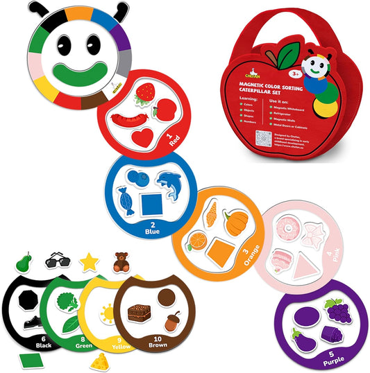 CHEFAN Magnetic Color Sorting Toys, 53 PCS Color Recognition Magnetic Sets for Toddlers,Caterpillar Color Matching Games,Educational Magnet Color Kids Magnets for Refrigerator Whiteboard,Above Ages 3