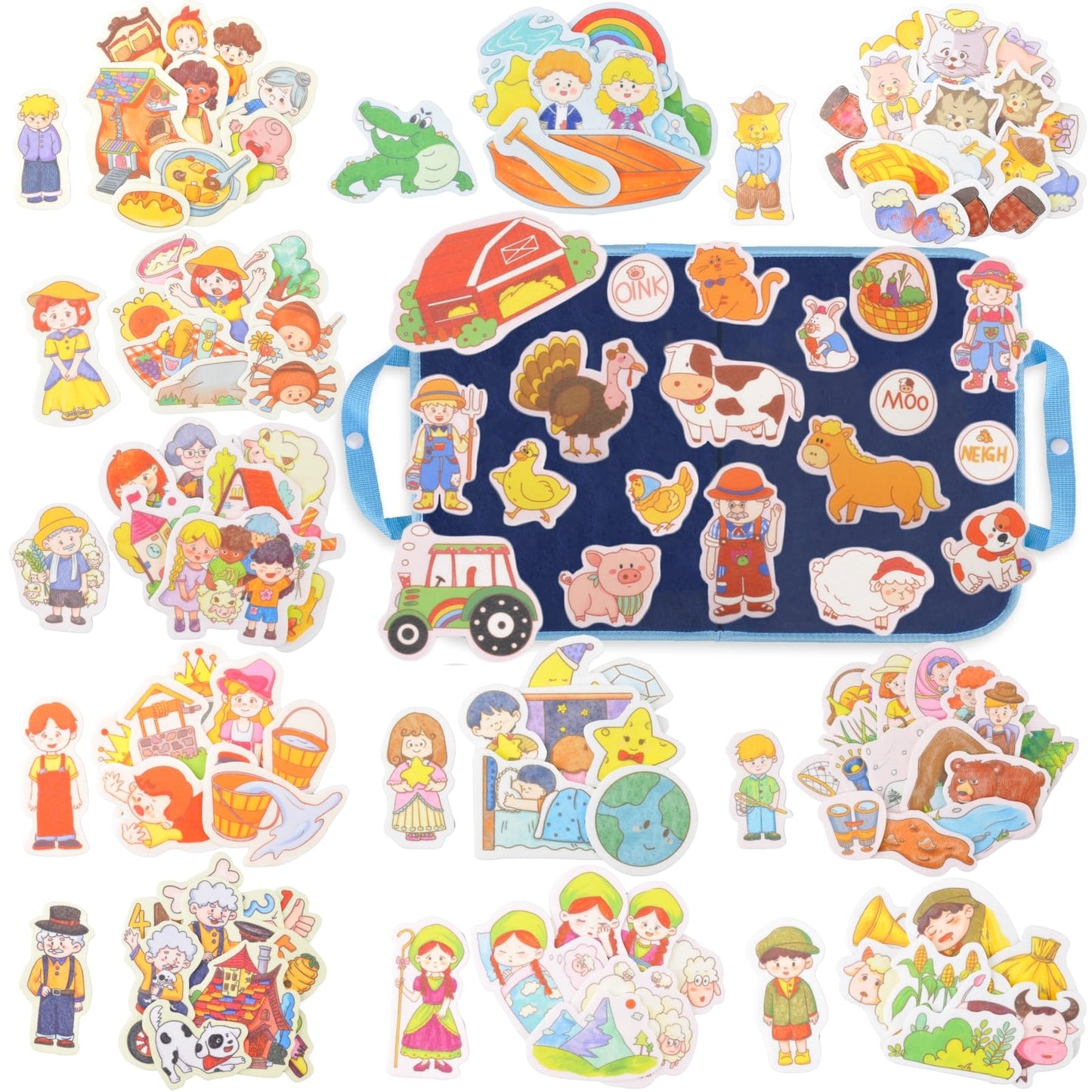 CHEFAN 12 Pack Felt Board Bible Stories Set,Flannel Board Stories with a Foldable Board for Preschool Activities,Included Adam&Eve,The Lost Coin and Jesus Turns Water into Wine