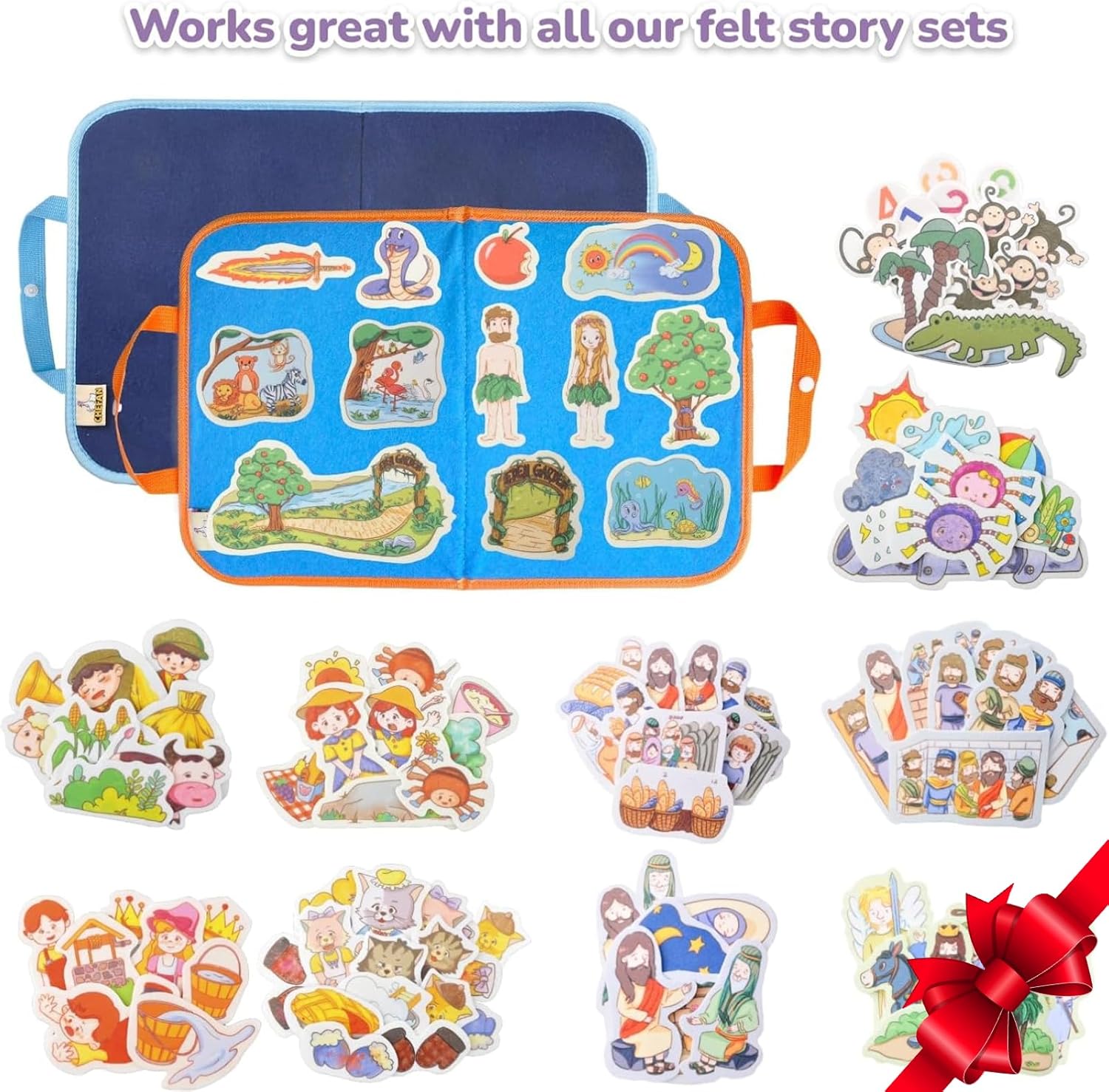 CHEFAN 2 Pack Felt Board for Kids, Portable Travel Storyboard, Preschool Activity Play Kits, Board Only, Blue & Green