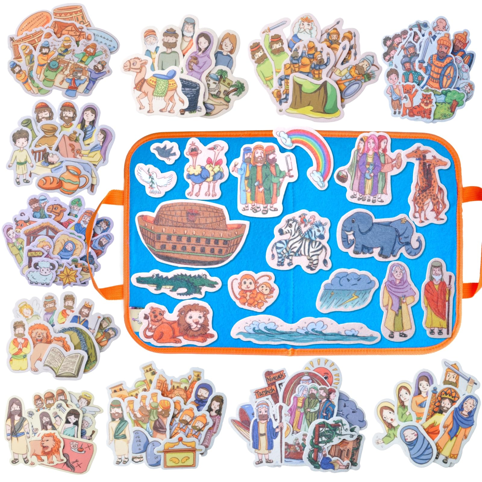 CHEFAN 12 Pack Felt Board Bible Stories Set,Flannel Board Stories with a Foldable Board for Preschool Activities,Included Adam&Eve,The Lost Coin and Jesus Turns Water into Wine