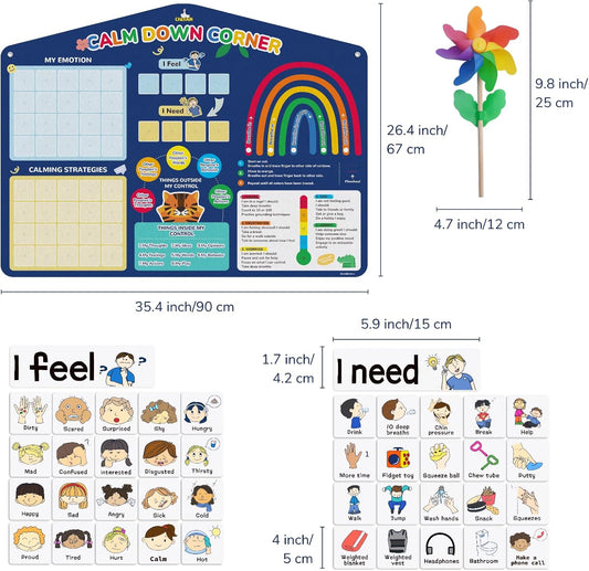 CHEFAN Calm Down Corner Set, Feelings Chart for Kids,Social Emotional Learning Activities,Calm Corner Classroom Supplies for Therapy Office Decor, Mental Health Wall Decorations for Preschool Teachers