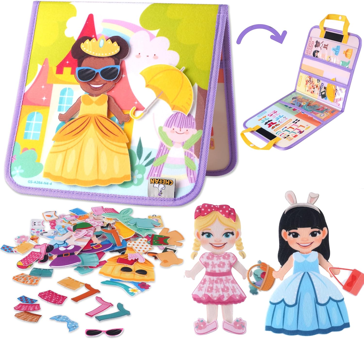 CHEFAN Dress-Up Dolls Set, Pretend Play Game with Felt Board, Outfit and Accessory Pieces, Perfect for Little Girls 3+