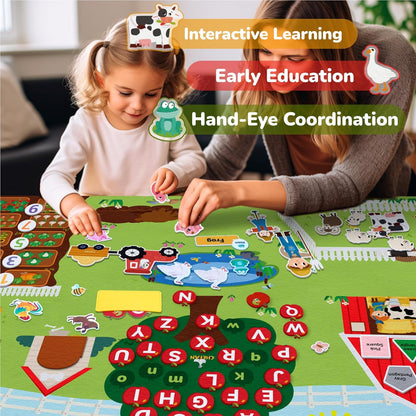 CHEFAN Farm Animals Felt Story Board Set, 3.9 Ft 99 Pcs Preschool Farmhouse Barnyard Theme Flannel Board Storytelling Early Learning, Interactive Wall Hanging Play Set for Toddlers Kids Children