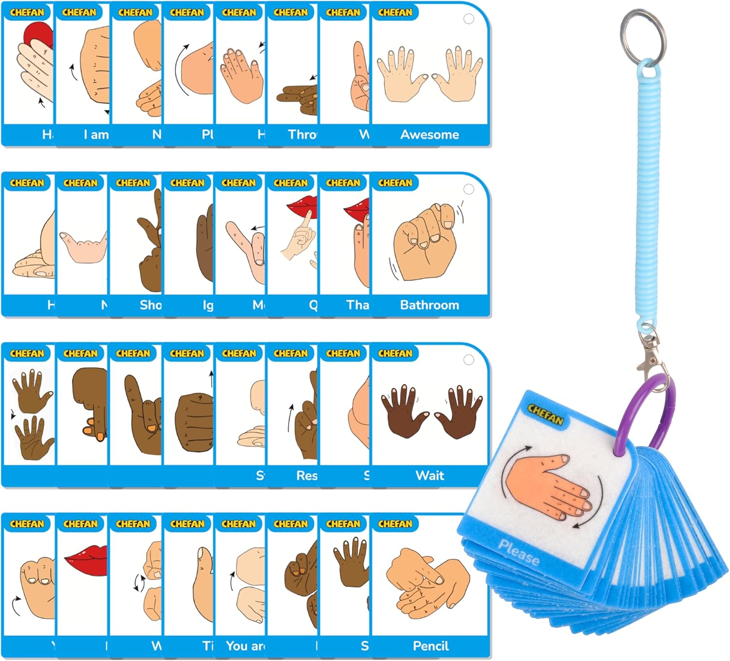 CHEFAN ASL Flash Cards,American Sign Language Flash Cards for Kids,Toddlers and Beginners,Learn Sign Language for Beginners