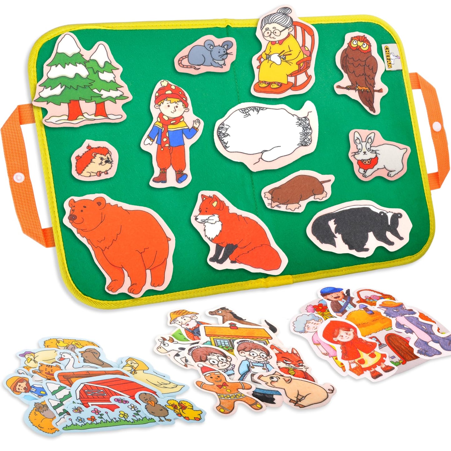 CHEFAN Felt Board for Toddlers,4 Sets Flannel Board Stories for Preschool Activity,Little Red Hen,The Ant and The Grasshopper,The Goose That Laid The Golden Egg and The Emperor's New Clothes