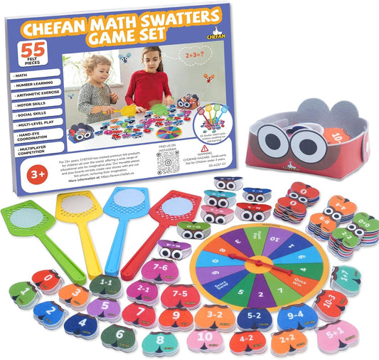 CHEFAN Mathswatters Addition & Subtraction Game - 63 Pieces for Age 5+ Kids, Educational Games, Preschool Math, Kindergartner Learning Games Gifts for Boys and Girls