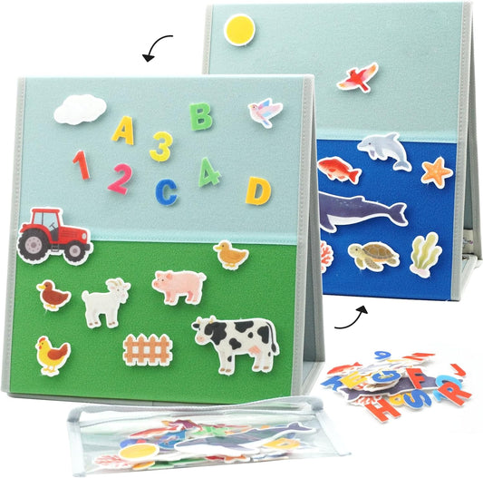 CHEFAN Felt Board for Toddlers, 29.5 x 12.2 Inches Freestanding Foldable Flannel Board, Preschool Learning & Storytelling Toy with Felt Pieces & Storage Bag