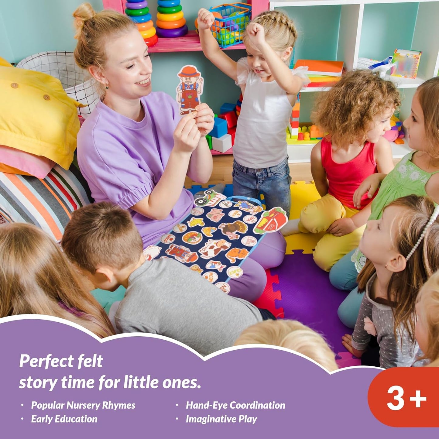 CHEFAN Felt/Flannel Board Story Set of 4, PRECUT Felt Pieces for Preschool Toddlers Circle Time,Old McDonald Had a Farm, This Old Man, Twinkle Twinkle Little Star, Row Row Row Your Boat