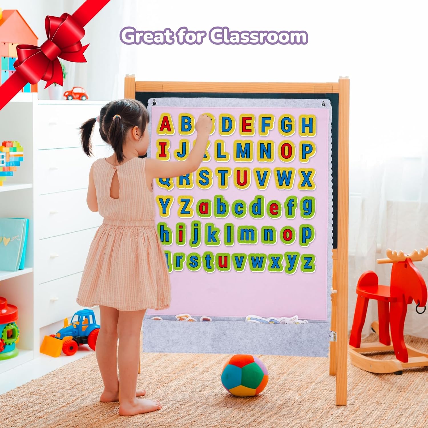 CHEFAN 2 PCS Felt Board for Toddlers Large Flannel Board for Wall, Felt Stories Learning Board with 2 Storage Pocket for Preschool Classroom and Daycare, 32 * 22 Inch, Pink and Purple