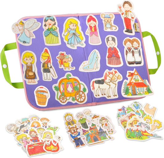 CHEFAN Felt/Flannel Board Story Set of 4, PRECUT Felt Pieces for Preschool Toddlers Circle Time, Beauty and The B, Cinderella, Sleeping Beauty, Paper-Bag Princess