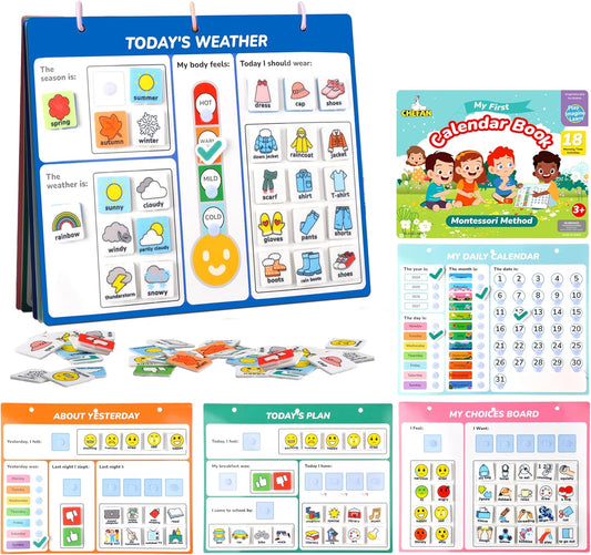 CHEFAN Kids Calendar for Learning,My First Daily Calendar for Kids,All About Today Board,Days of The Week Calendar for Kids,Preschool Classroom Calendar Circle Time Calendar-Today, Monthly and Weather